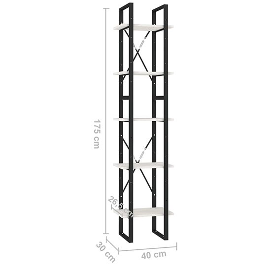 Emlen Small Solid Pinewood 5 Tier Bookcase In White