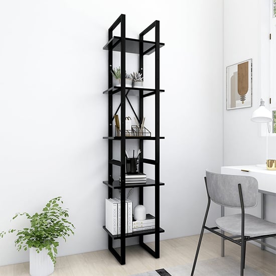 Emlen 40cm Wooden 5 Tier Bookcase In Black