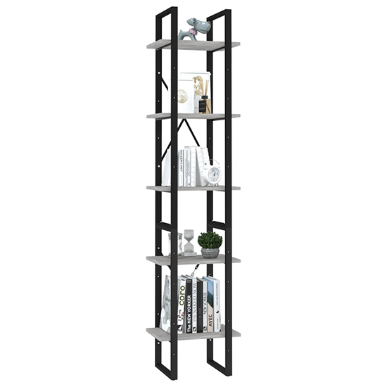 Emlen 40cm Wooden 5 Tier Bookcase In Concrete Effect
