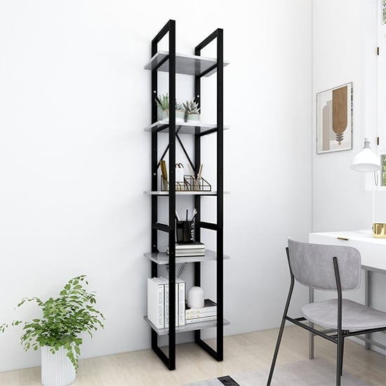 Read more about Emlen 40cm wooden 5 tier bookcase in concrete effect