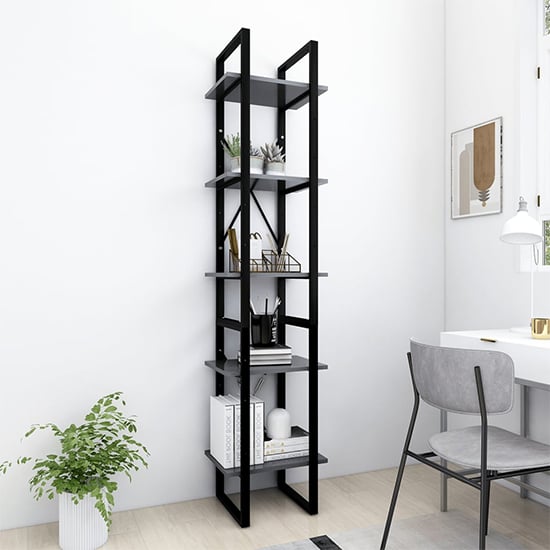 Product photograph of Emlen 40cm Wooden 5 Tier Bookcase In Grey from Furniture in Fashion