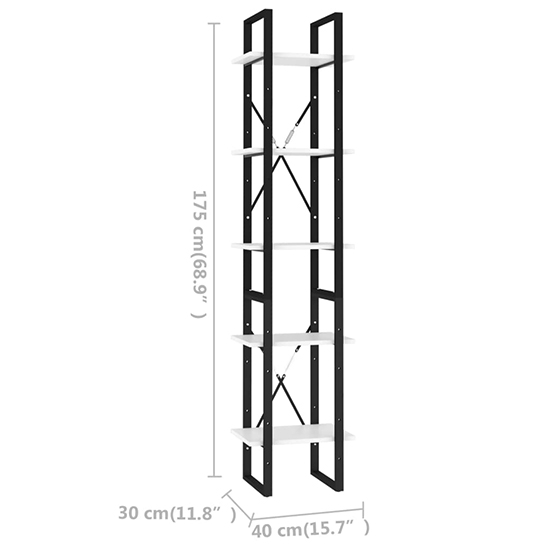 Emlen 40cm Wooden 5 Tier Bookcase In White