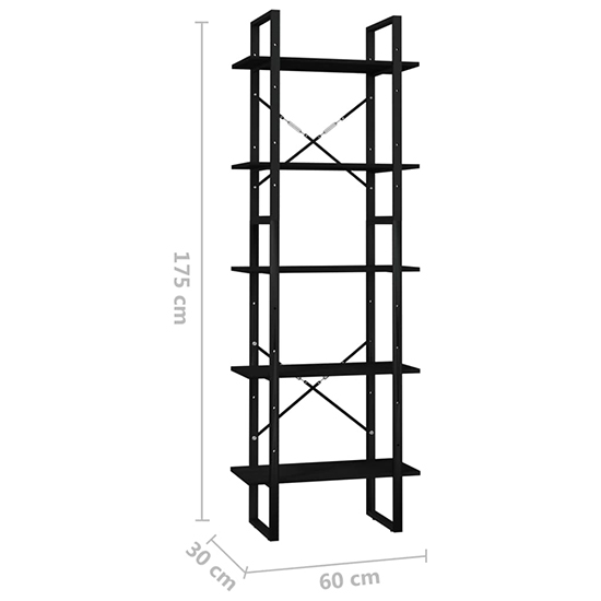 Emlen Medium Solid Pinewood 5 Tier Bookcase In Black_4