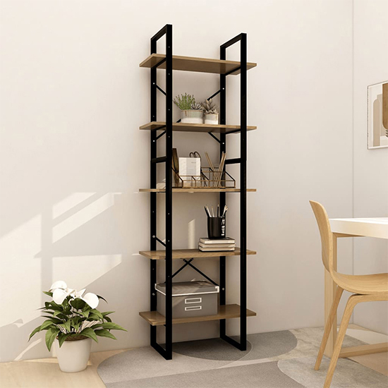 Emlen Medium Solid Pinewood 5 Tier Bookcase In Brown