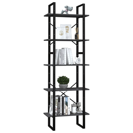 Emlen Medium Solid Pinewood 5 Tier Bookcase In Grey