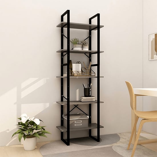 Photo of Emlen medium solid pinewood 5 tier bookcase in grey