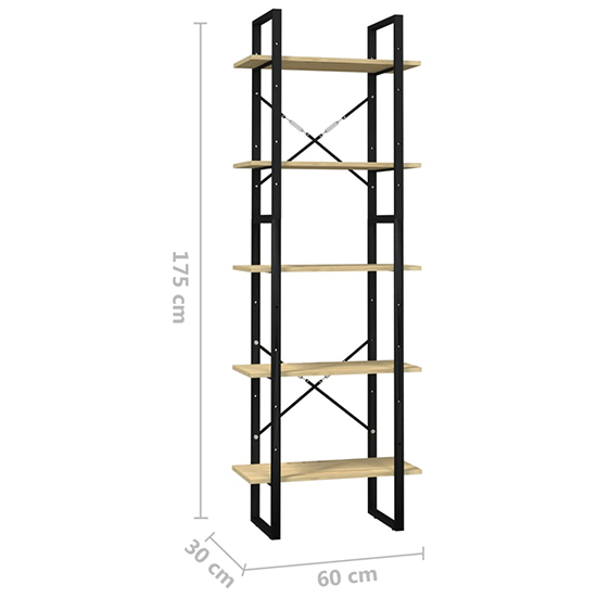 Emlen Medium Solid Pinewood 5 Tier Bookcase In Natural