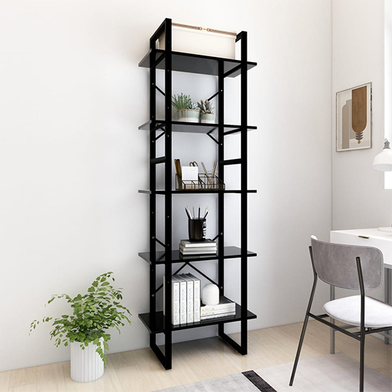 Product photograph of Emlen 60cm Wooden 5 Tier Bookcase In Black from Furniture in Fashion