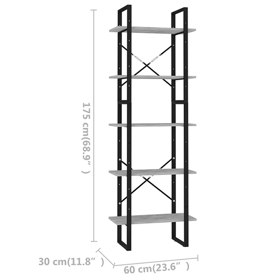 Emlen 60cm Wooden 5 Tier Bookcase In Concrete Effect_4