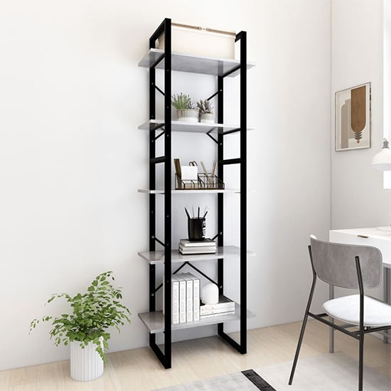 Photo of Emlen 60cm wooden 5 tier bookcase in concrete effect