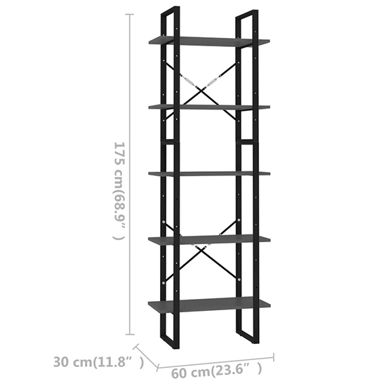 Emlen 60cm Wooden 5 Tier Bookcase In Grey