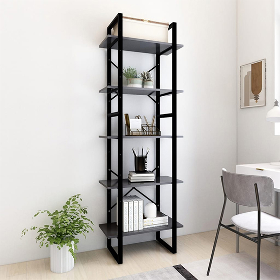 Read more about Emlen 60cm wooden 5 tier bookcase in grey