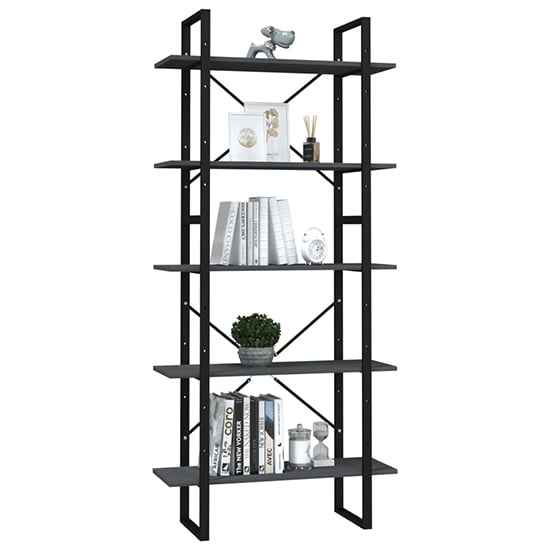 Emlen Large Solid Pinewood 5 Tier Bookcase In Grey
