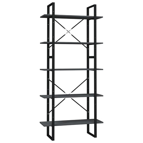 Emlen Large Solid Pinewood 5 Tier Bookcase In Grey