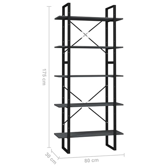 Emlen Large Solid Pinewood 5 Tier Bookcase In Grey