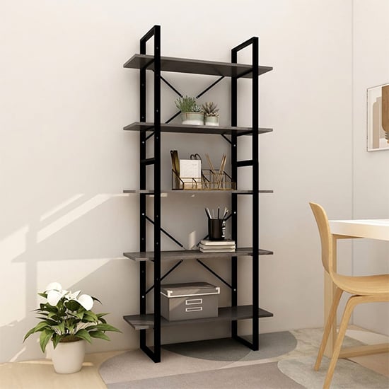 Photo of Emlen large solid pinewood 5 tier bookcase in grey