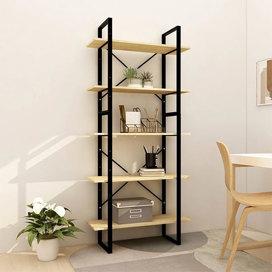 Product photograph of Emlen Large Solid Pinewood 5 Tier Bookcase In Natural from Furniture in Fashion