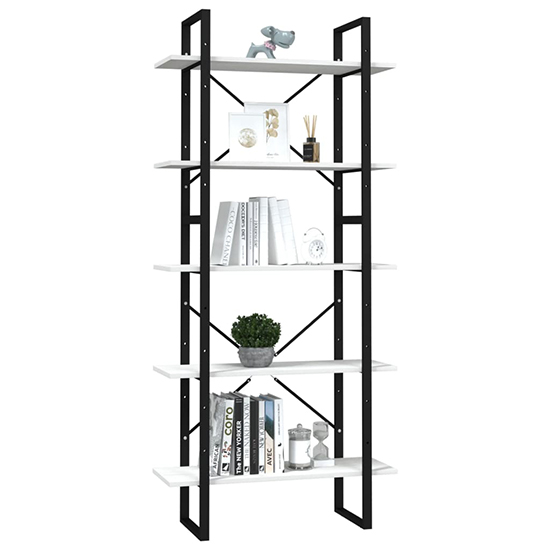 Emlen Large Solid Pinewood 5 Tier Bookcase In White