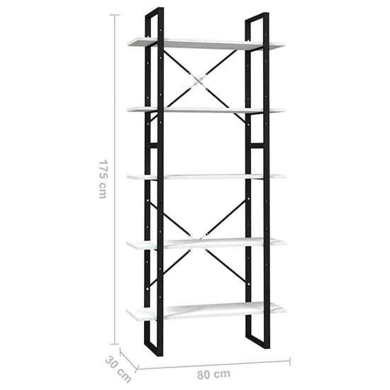 Emlen Large Solid Pinewood 5 Tier Bookcase In White