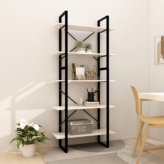 Photo of Emlen large solid pinewood 5 tier bookcase in white