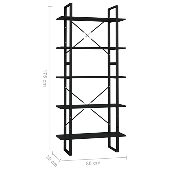 Emlen 80cm Wooden 5 Tier Bookcase In Black_4