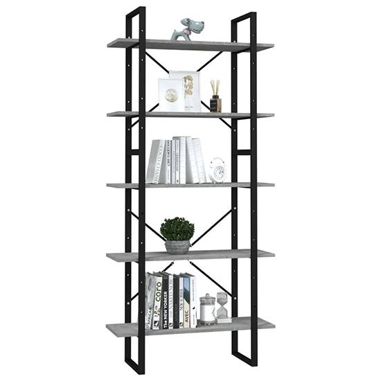 Emlen 80cm Wooden 5 Tier Bookcase In Concrete Effect_2