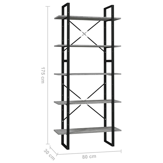 Emlen 80cm Wooden 5 Tier Bookcase In Concrete Effect_4