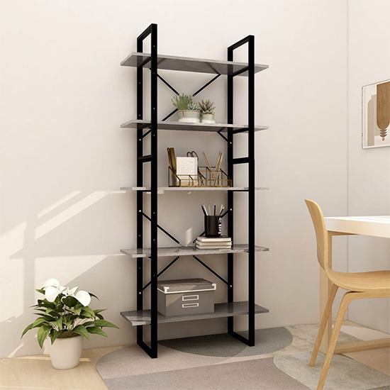 Read more about Emlen 80cm wooden 5 tier bookcase in concrete effect