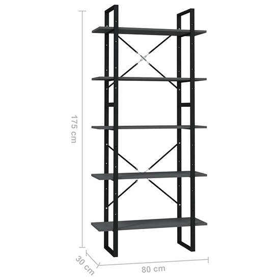 Emlen 80cm Wooden 5 Tier Bookcase In Grey_4