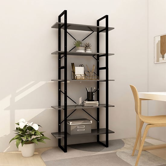 Emlen 80cm Wooden 5 Tier Bookcase In Grey