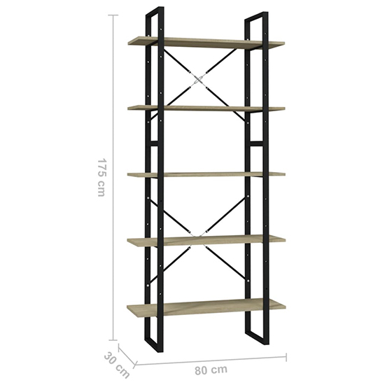 Emlen 80cm Wooden 5 Tier Bookcase In Sonoma Oak_4