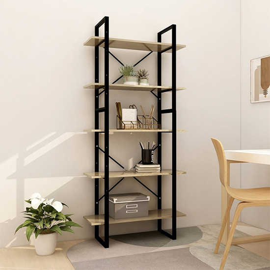 Emlen 80cm Wooden 5 Tier Bookcase In Sonoma Oak