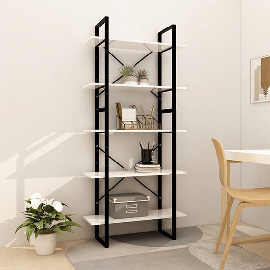 Emlen 80cm Wooden 5 Tier Bookcase In White