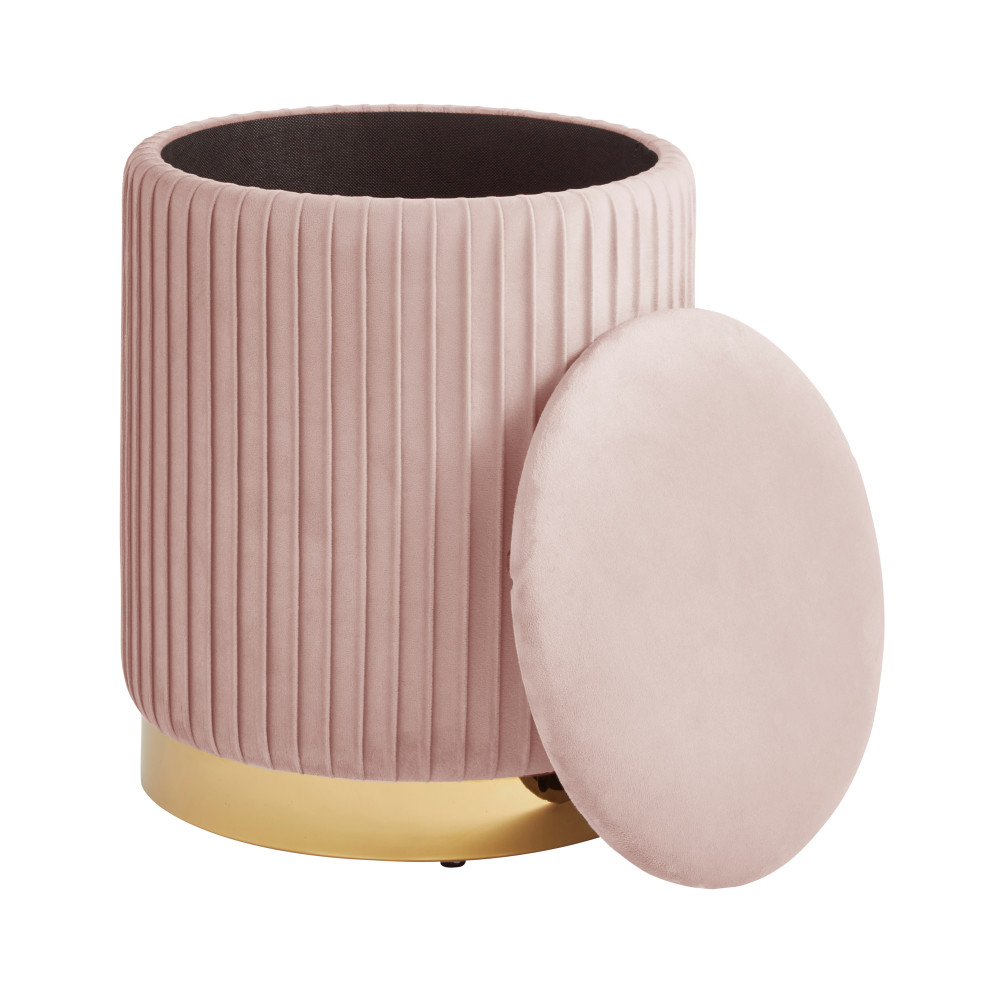 Emlira Velvet Storage Stool in Blush Pink