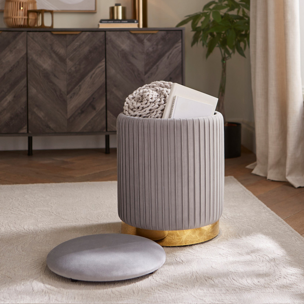 Emlira Velvet Storage Stool in Grey