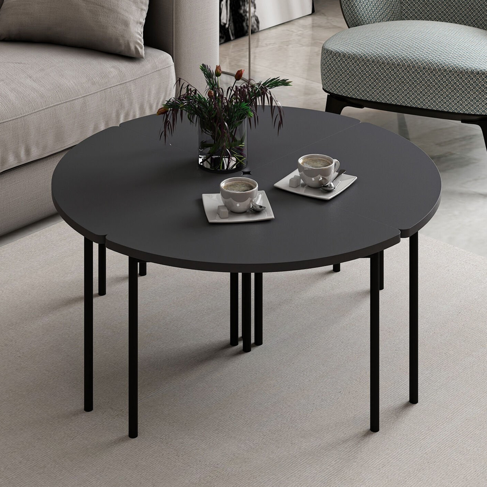Emma Round Wooden Coffee Table in Anthracite