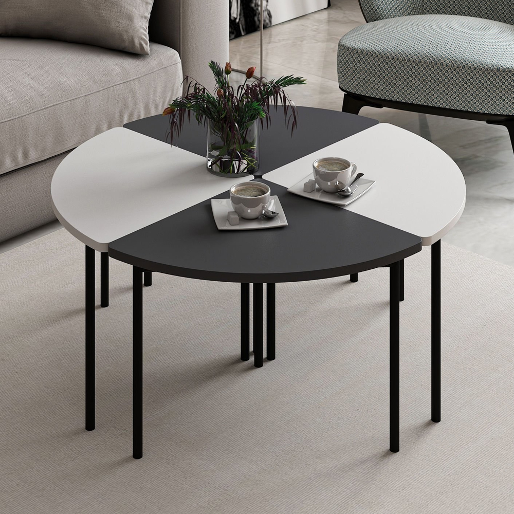 Emma Round Wooden Coffee Table in White and Anthracite