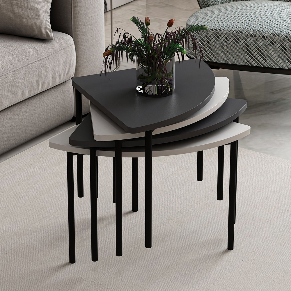 Emma Round Wooden Coffee Table in White and Anthracite