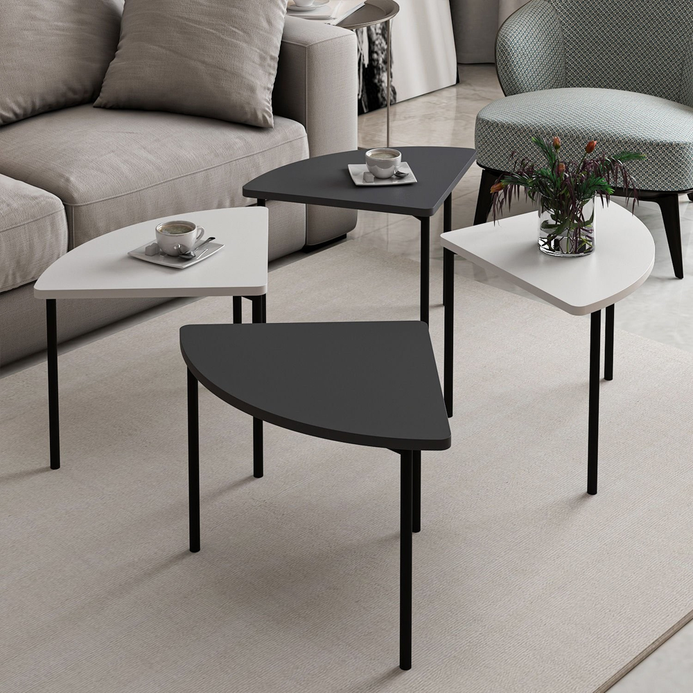 Emma Round Wooden Coffee Table in White and Anthracite