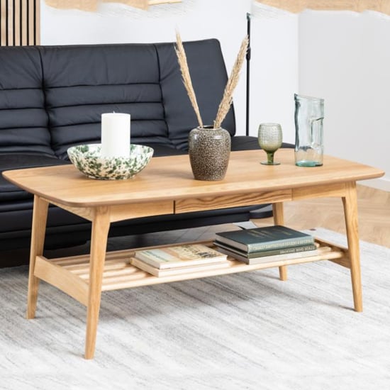 Product photograph of Emmet Wooden Coffee Table With 1 Drawer In Oak from Furniture in Fashion
