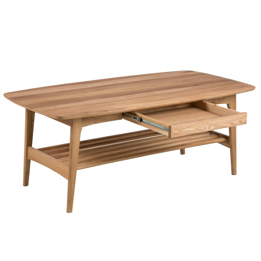 Emmet Wooden Rectangular Coffee Table With 1 Drawer In Oak