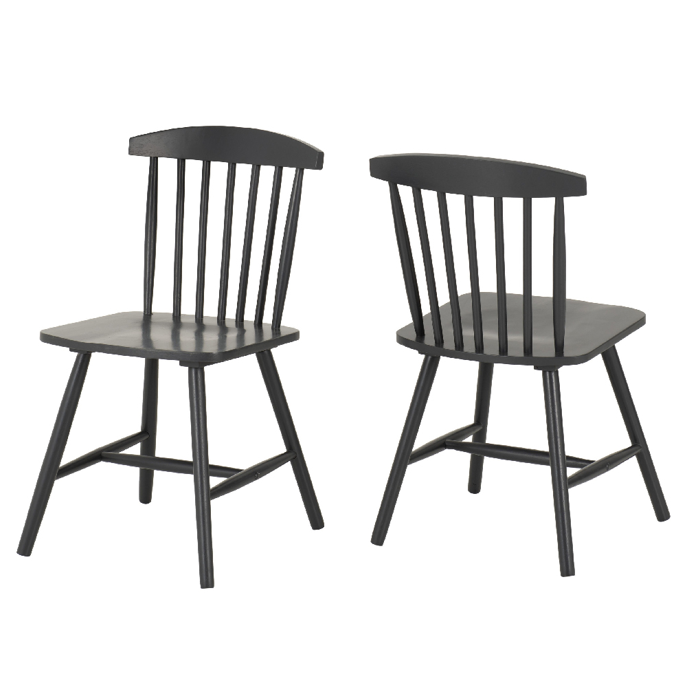 Emmett Dark Grey Wooden Dining Chairs In Pair