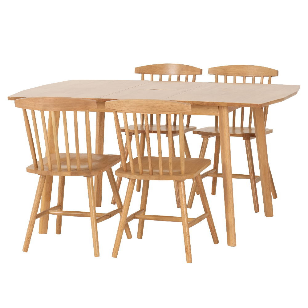 Emmett Wooden Extending Dining Table With 4 Chairs In Natural Oak