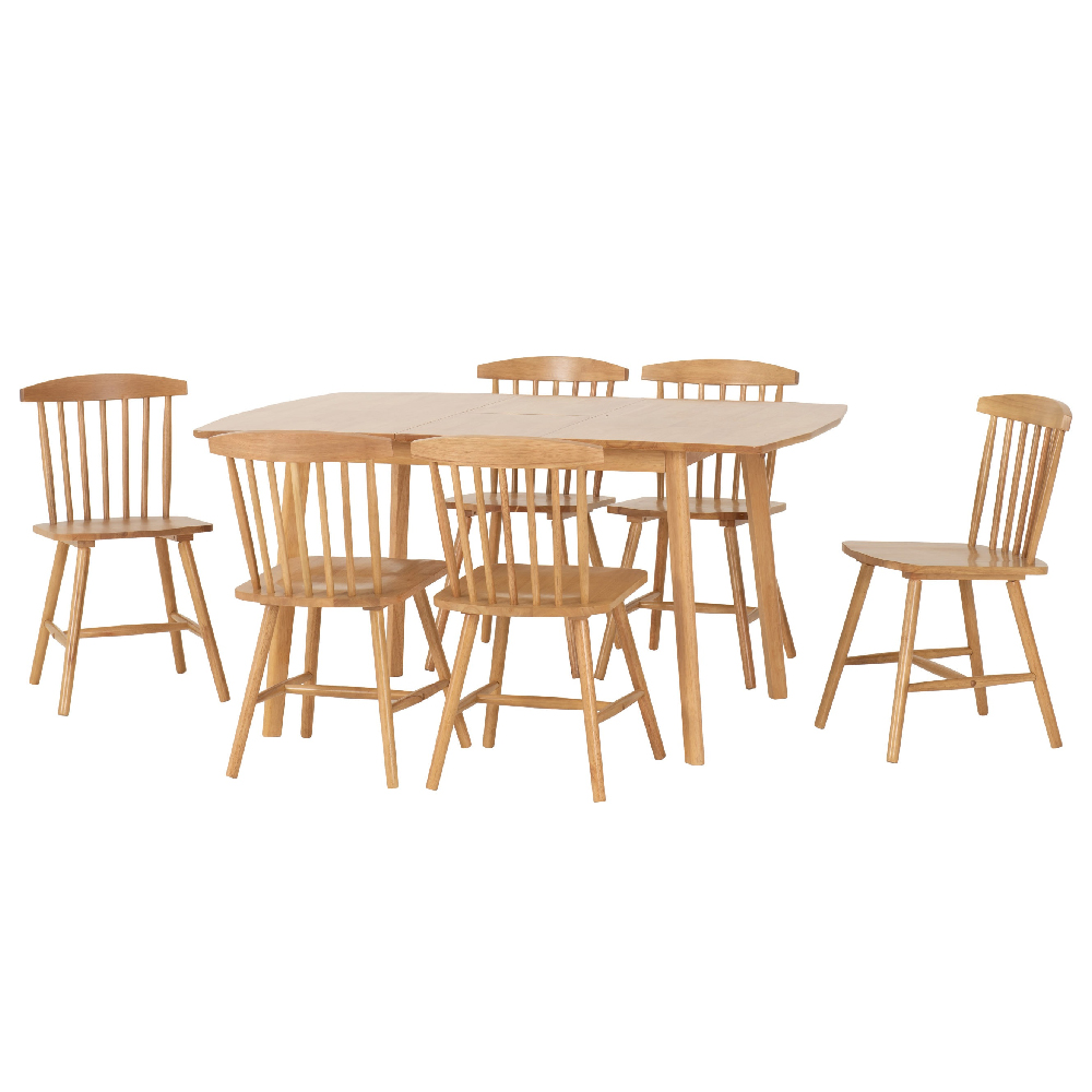 Emmett Wooden Extending Dining Table With 6 Chairs In Natural Oak