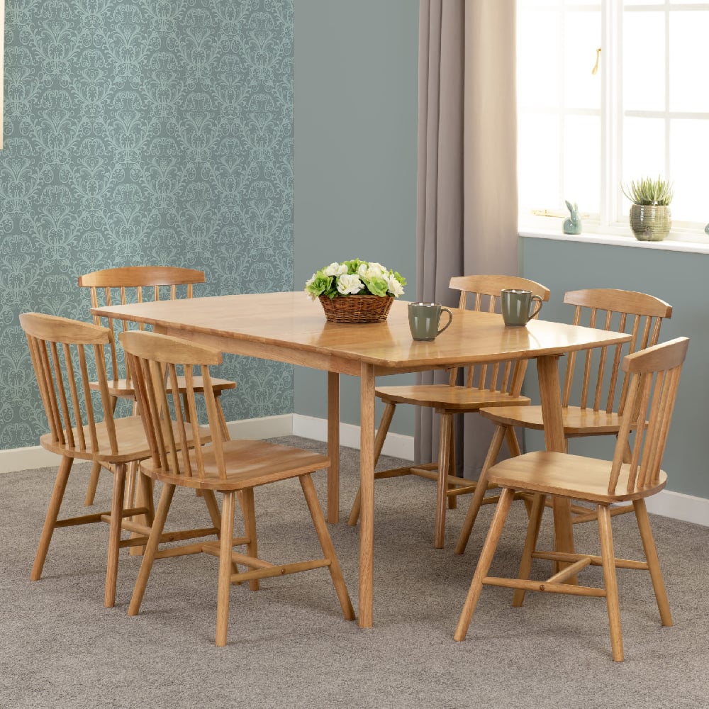 Read more about Emmett wooden extending dining table with 6 chairs in natural oak