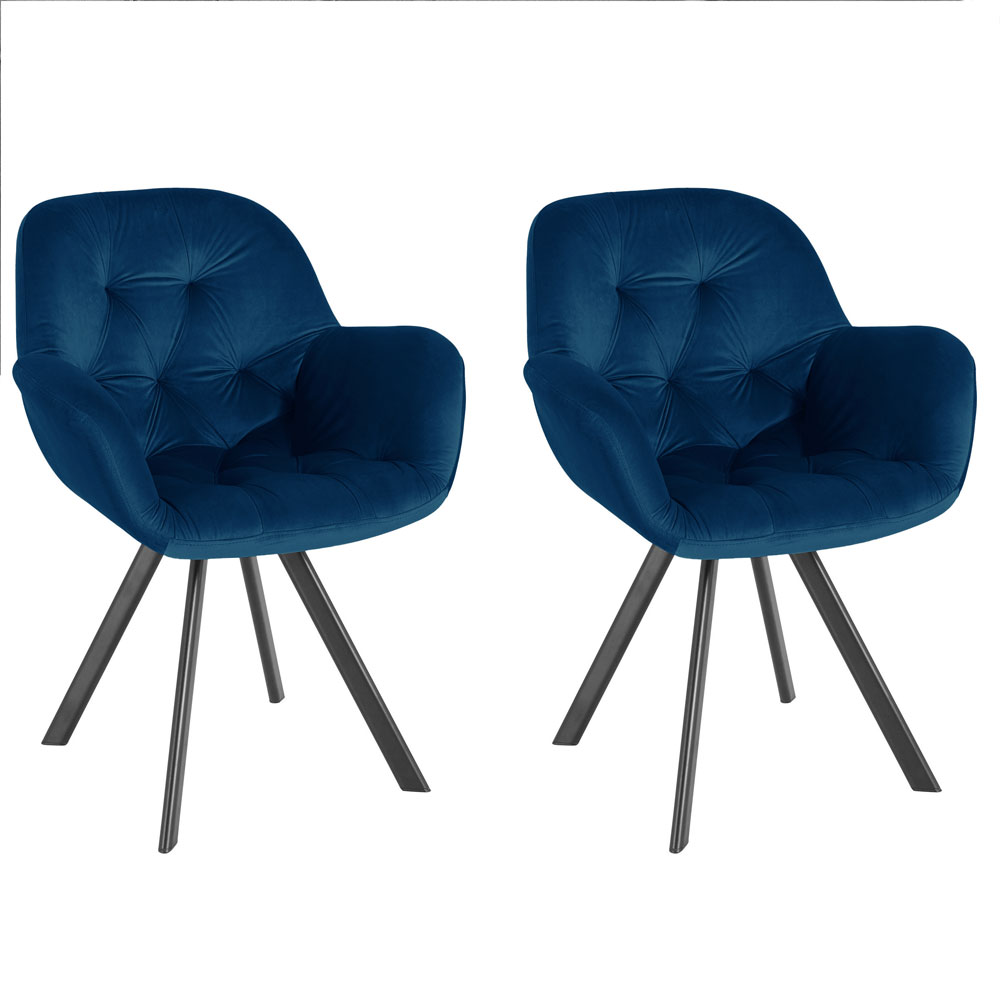 Emonte Navy Blue Velvet Dining Chairs in Pair