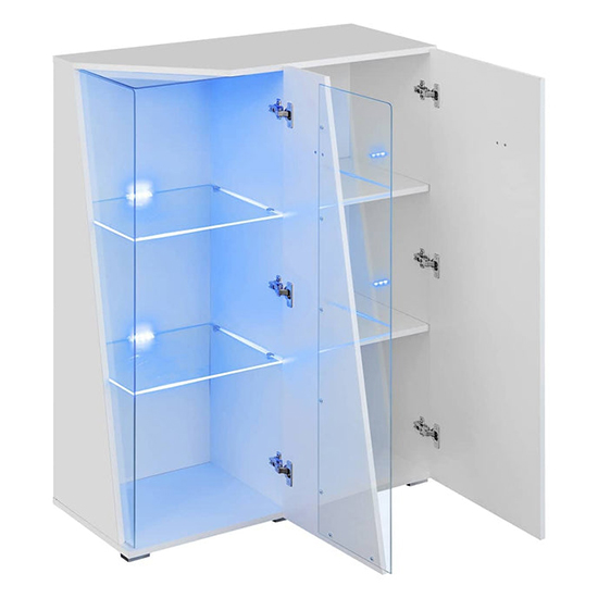 Emory High Gloss Display Cabinet With 2 Doors In White And LED
