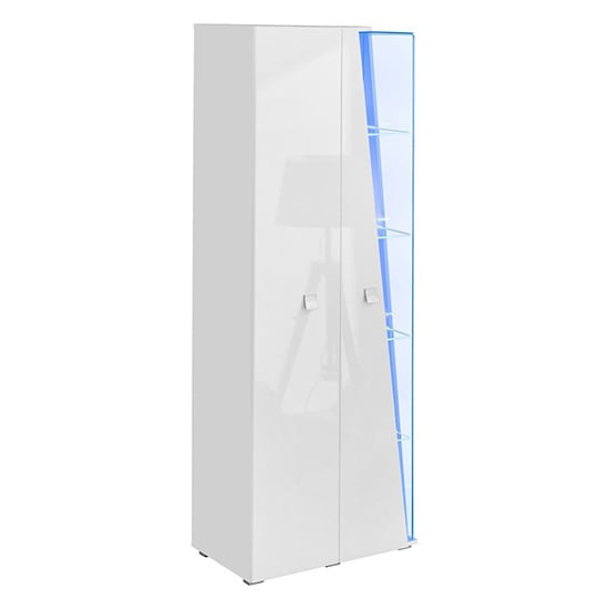 Emory High Gloss Display Cabinet Tall 2 Doors In White With LED