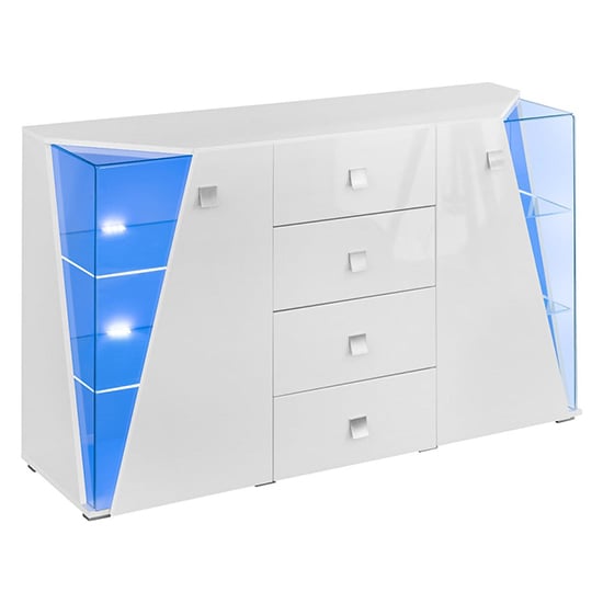 Emory High Gloss Sideboard 2 Doors 4 Drawers In White With LED