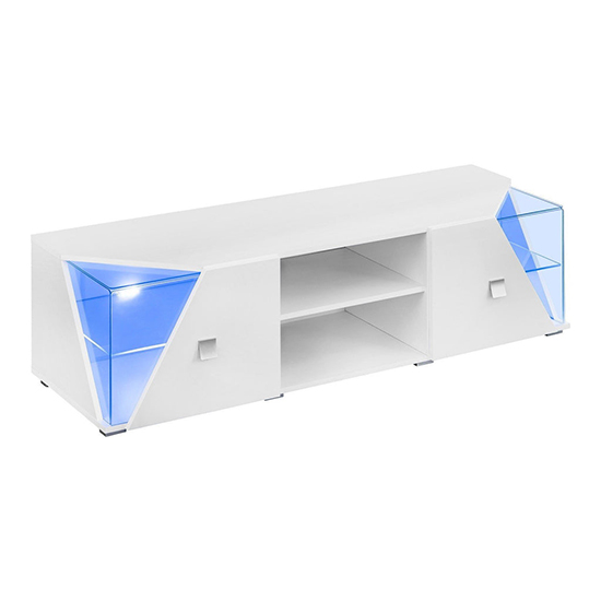 Read more about Emory high gloss tv stand with 2 doors in white and led